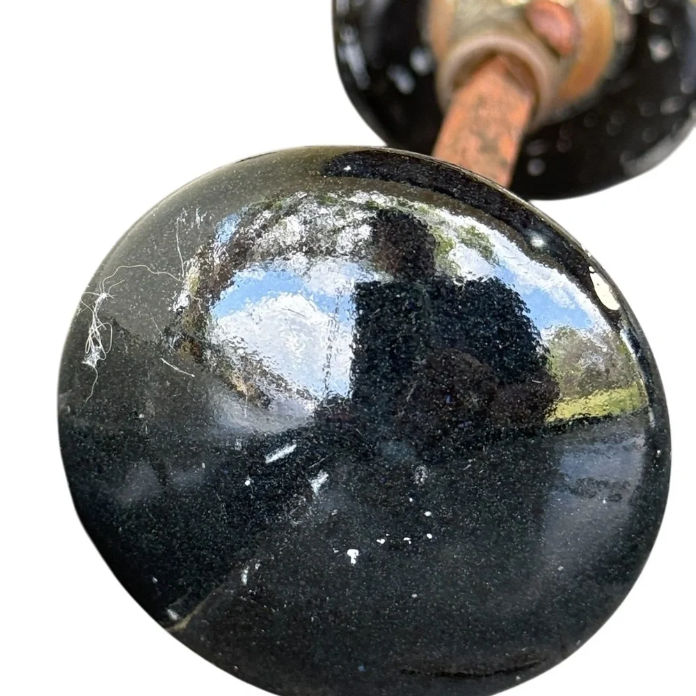 Antique Black Porcelain Door Knob Set Salvage Original
